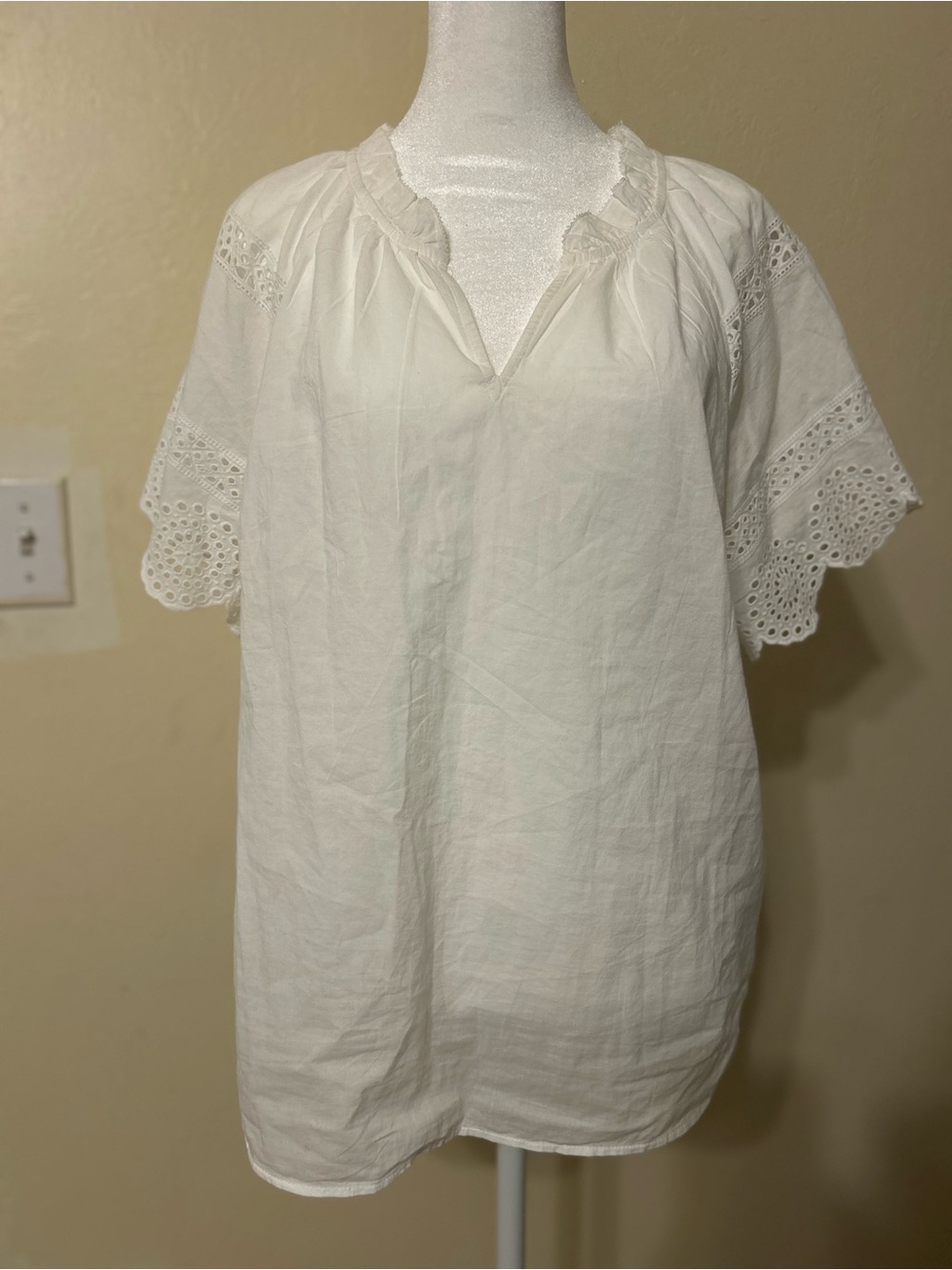 Talbots White Eyelet Sleeve Midi Skirt Alternate
